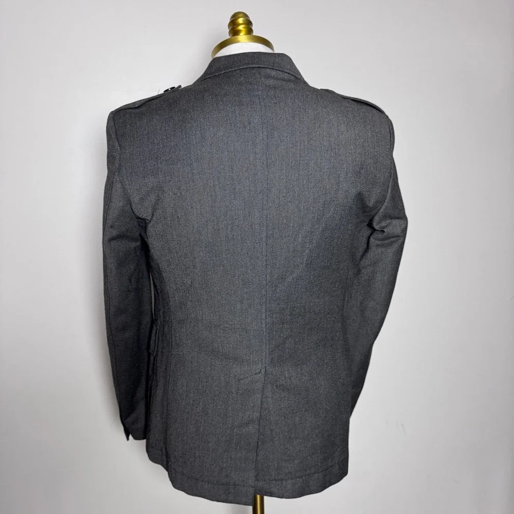 Zara Man Field Jacket Blazer Mens 40R Gray Solid Military Epaulets Safari Coat